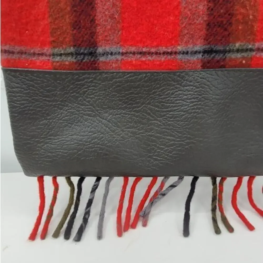Vintage Plaid Tassel Fringe Wool Adjustable Cross Body Blanket Bag Handbag Purse